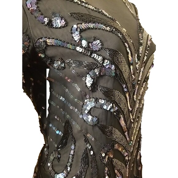 Vintage 80s  A.J. Bari Beaded Sequins Silk Dress Size 8 Beautiful - Picture 5 of 12